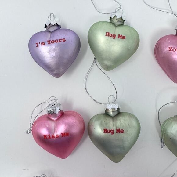 Lillian Vernon Pastel Candy Conversation Hearts Blown Glass Valentines Ornaments - Picture 4 of 12
